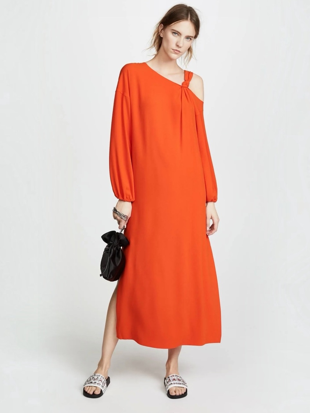 ELIZABETH & JAMES • Shontae Cold-Shoulder Crepe Maxi Dress in Tangerine